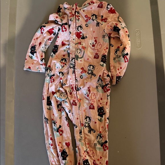 little twig Other - Valentine Pink kittie Print Kids Footie